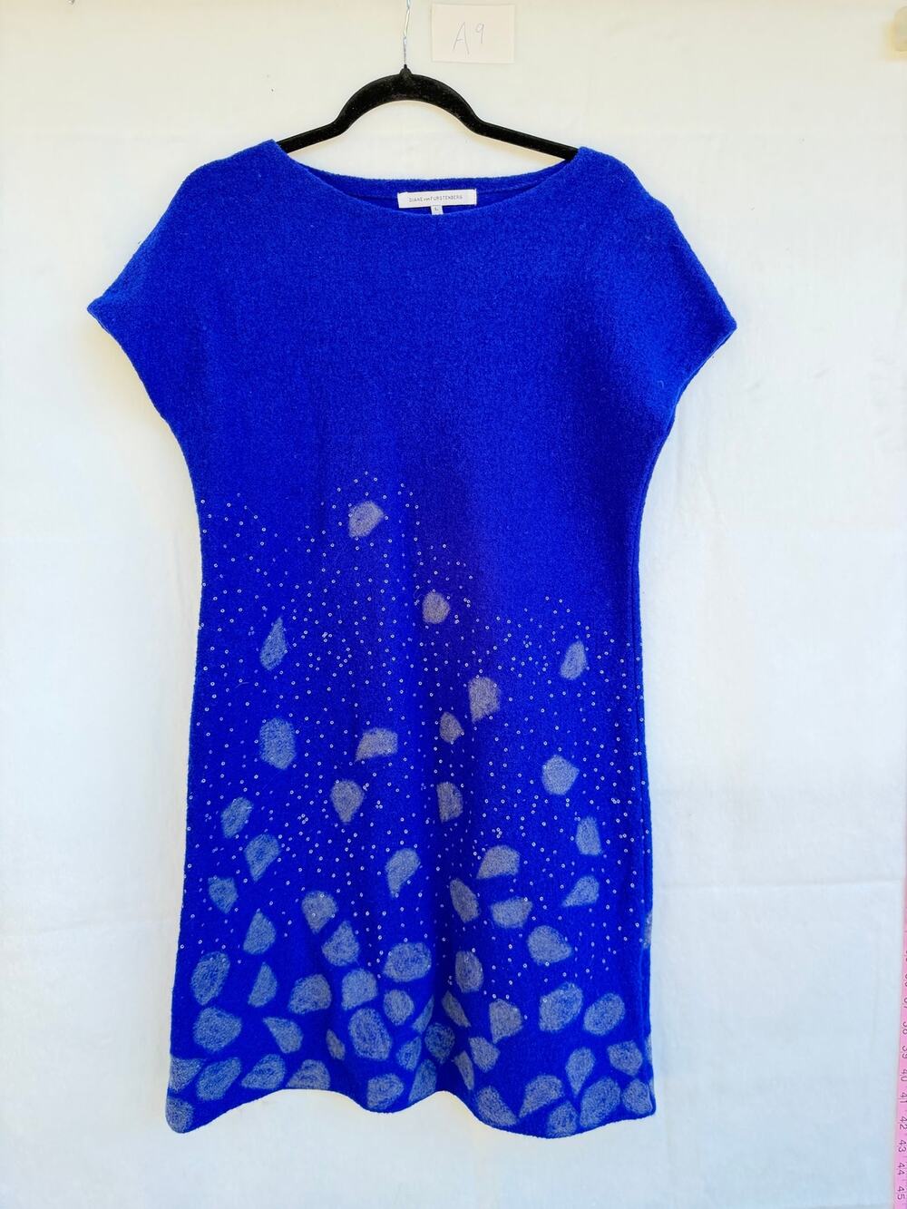 Diane von Furstenberg Blue Sequin Women's Shift Dress (US L)